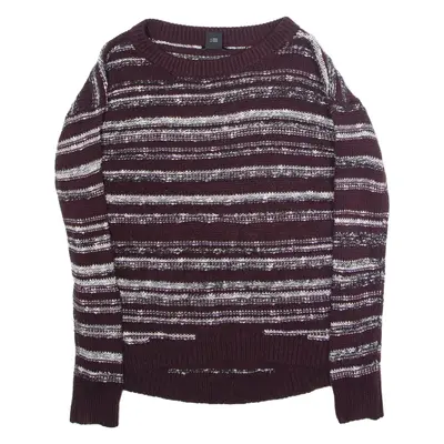 CALVIN KLEIN JEANS Mens Patterned Jumper Maroon Striped Crew Neck Chunky Knit S