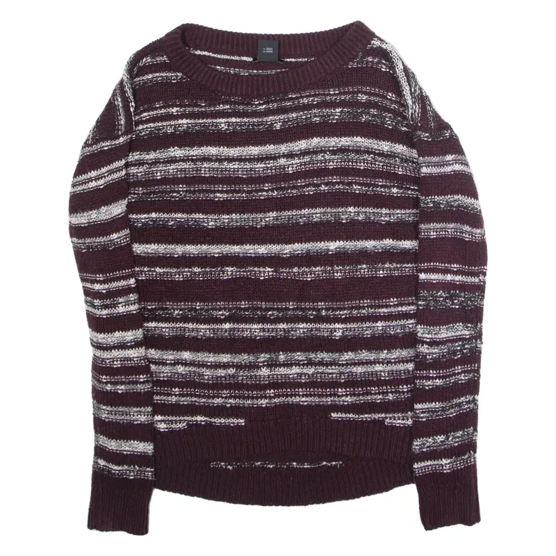 CALVIN KLEIN JEANS Mens Patterned Jumper Maroon Striped Crew Neck Chunky Knit S