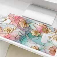 Floral Pattern Pastel Color Desk Mat, 1 Count Large Elegant Stained Glass Mouse Pad, Pastel Color Aesthetic Computer Mat for ...