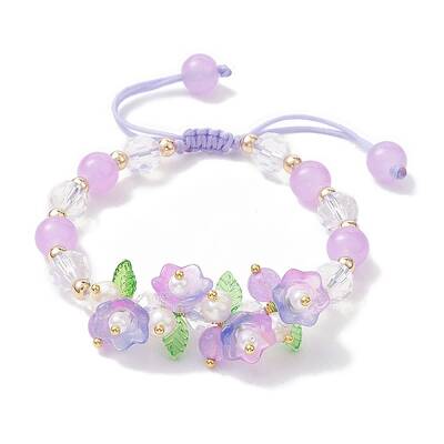 Flower Glass & Acrylic Braided Bead Adjustable Bracelets for Women