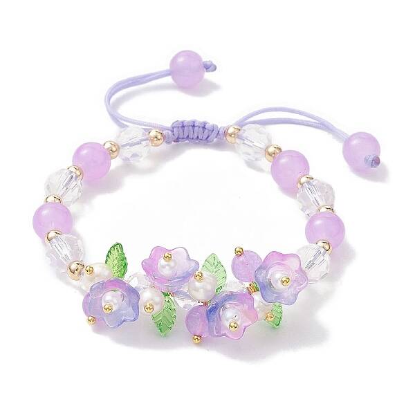 Flower Glass & Acrylic Braided Bead Adjustable Bracelets for Women