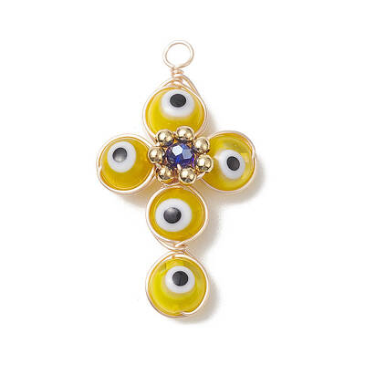 Brass Wire Wrapped Handmade Evil Eye Lampwork Pendants
