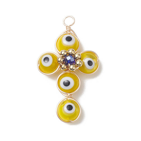 Brass Wire Wrapped Handmade Evil Eye Lampwork Pendants