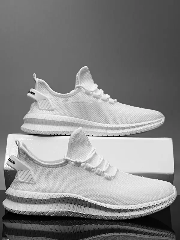 Men's Lace Up Low Top Solid Round Toe Trainers Sneakers, Closed Toe Knit Running Sports Shoes, Boy's Walking Shoes, Athletic ...