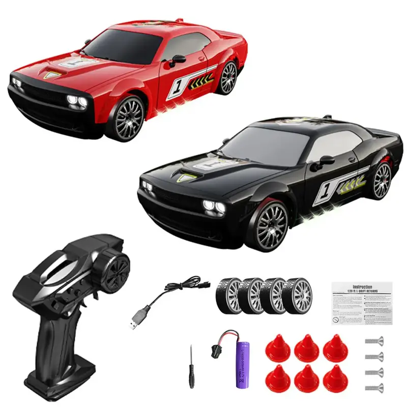 1:24 Scale RC High-speed Drift Car, 4WD Rapid Multifunction 2.4G Remote Control Signal Cool LED Lights, Gearbox Shock Absorpt...