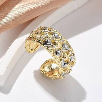 Square Pattern Brass Micro Pave Clear Cubic Zirconia Cuff Rings for Women