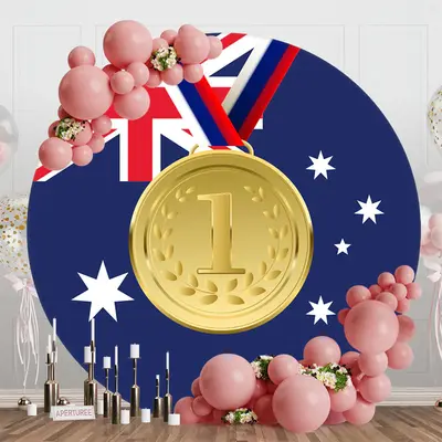 Round Australian Flag Gold Metal Sports Backdrop