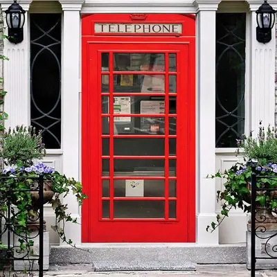 Retro Red Telephone Booth Scene Party Door Cover - Aperturee