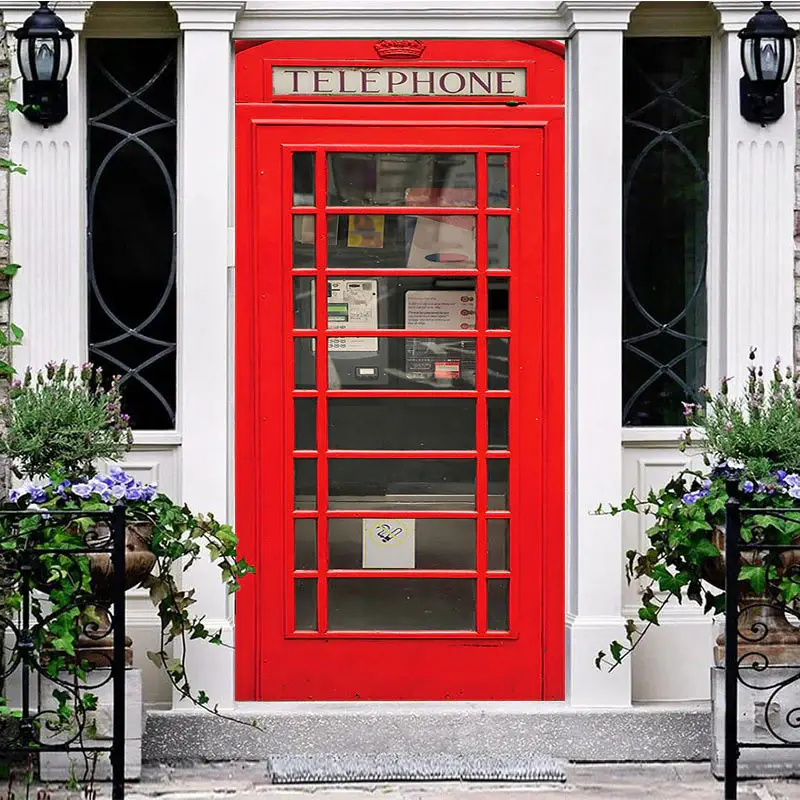 Retro Red Telephone Booth Scene Party Door Cover - Aperturee