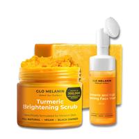 Glo Melanin Brightening Trio for Dark Spots and Hyperpigmentation, Turmeric Soap, Turmeric Scrub, Turmeric Foaming Face Wash ...