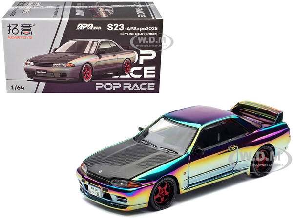 Skyline GT-R (BNR32) RHD (Right Hand Drive) Chameleon Chrome with Carbon Hood APA XPO 2025 Exclusive 1/64 Diecast Model Car ...