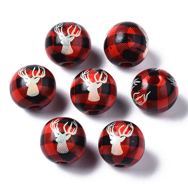 Painted Natural Wood European Beads
