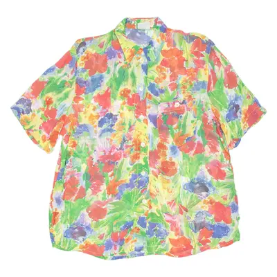 BETTY Sheer Womens Printed Blouse Green Collared Floral L