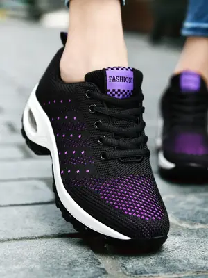 Women's Sporty Lace Up Low Top Sneakers (1 Pair), Casual Comfortable Breathable Running Sports Shoes, Fashionable Sneakers fo...