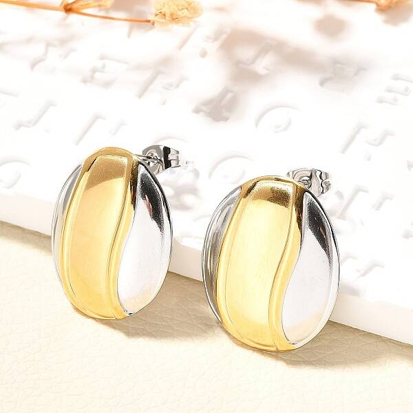 304 Stainless Steel Two Tone Stud Earrings