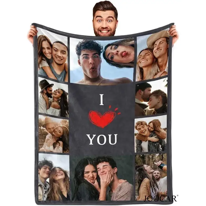 JOOCAR DayOfShe I Love You Couples Gifts Custom Photo Blanket for Girlfriend Boyfriend Gifts, Personalized Picture Blankets f...