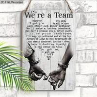 Vintage Hand in Hand Pattern Wooden Sign, 1 Count We're A Team Letter Pattern Hanging Plaque, Decorative Hanging Rectangle Pl...