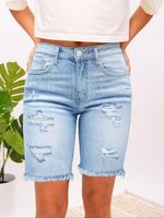 Women's Ripped Button Fly Denim Shorts, Casual Street Fashion Raw Hem Pocket Denim Shorts for Daily Holiday Vacation Wear, La...