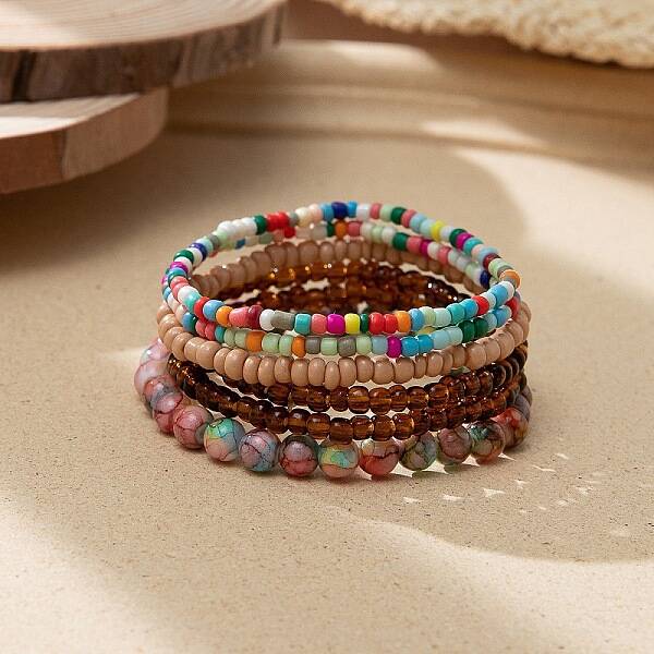 Bohemian Glass Beaded Stretch Bracelet Sets