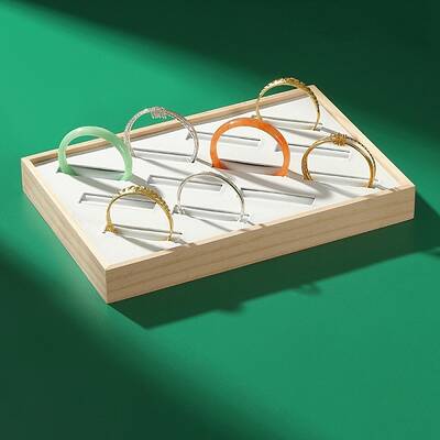 12-Slot Wood Bracelet Display Tray with PU Leather Mat Inside