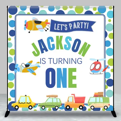 Lets Party Plane Custom Name 1st Birthday Backdrop