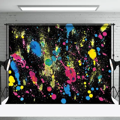 Colorful Splash Paint Black Graffiti Wall Backdrop - Aperturee