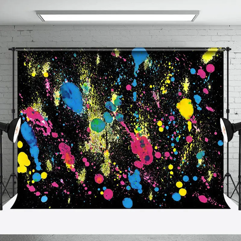 Colorful Splash Paint Black Graffiti Wall Backdrop - Aperturee
