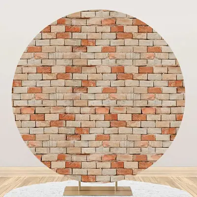 Red Brown Retro Brick Wall Round Backdrop For Party - Aperturee