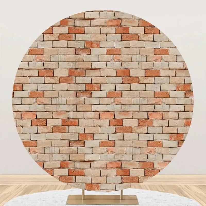 Red Brown Retro Brick Wall Round Backdrop For Party - Aperturee