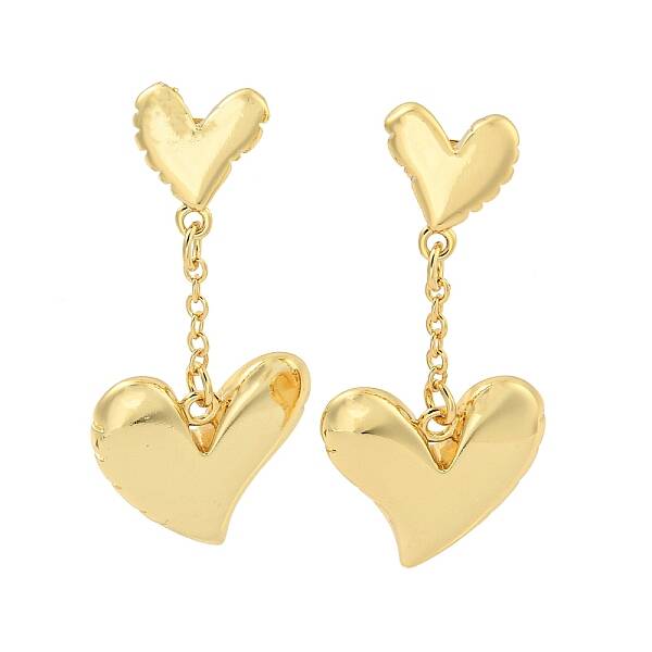 Heart Brass Dangle Stud Earrings