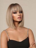 14 Inch Short Straight Wigs for Women,  Gorgeous Natural Fluffy Wigs With Bangs, Synthetic Hair Wigs for Daily & Cosplay & Co...