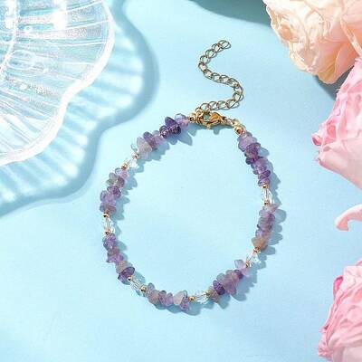 Natural Amethyst Chip Beaded Bracelets for Women