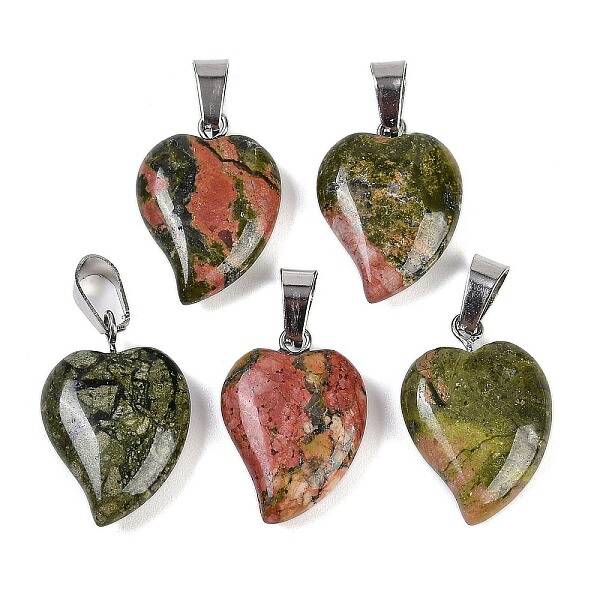 Natural Unakite Heart Pendants