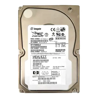 A6091-69001 HP 73.4GB Ultra-160 SCSI 10000 3.5-inch Hard Drive