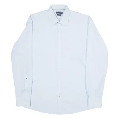 TOMMY HILFIGER Fitted Mens Plain Shirt Blue Long Sleeve M