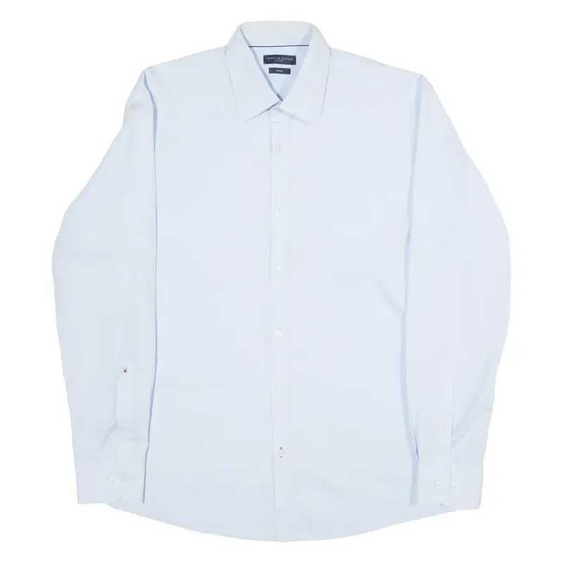 TOMMY HILFIGER Fitted Mens Plain Shirt Blue Long Sleeve M