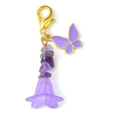 Alloy Enamel Butterfly & Acrylic Flower Pendant Decoration