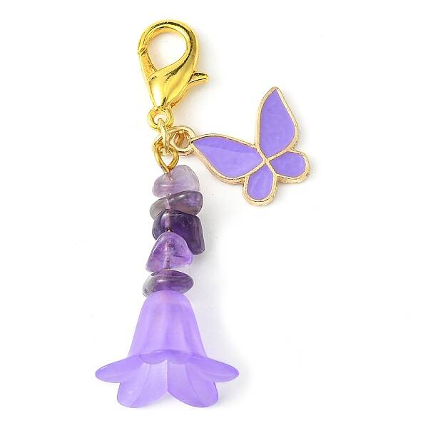 Alloy Enamel Butterfly & Acrylic Flower Pendant Decoration