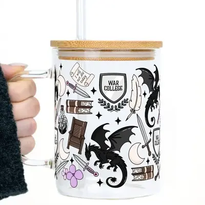 Sip-Sip Hooray! War College Fantasy Glass Mug – 17oz Aesthetic Bookish Cup with Bamboo Lid & Straw, Romantasy Inspired Iced...