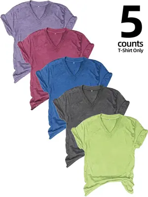Women's Plain V Neck Tee, Basic Casual Minimalist Fashion Short Sleeve T-shirt for Summer, Women's Top for Daily Wear