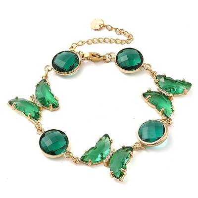 Green Glass Link Chain Bracelets