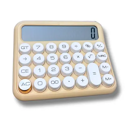 Cream Chunky Calculator with Large White Buttons, Angled Screen and Auto OFF