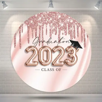 Aperturee Rose Gold Glitter 2024 Circle Backdrop For Grad Party | Personalized Grad Banner | Diy Grad Photo Backdrop | Grad B...