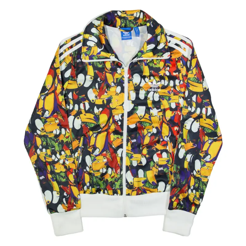 ADIDAS Birds Womens Track Jacket Black Crazy Pattern UK 10