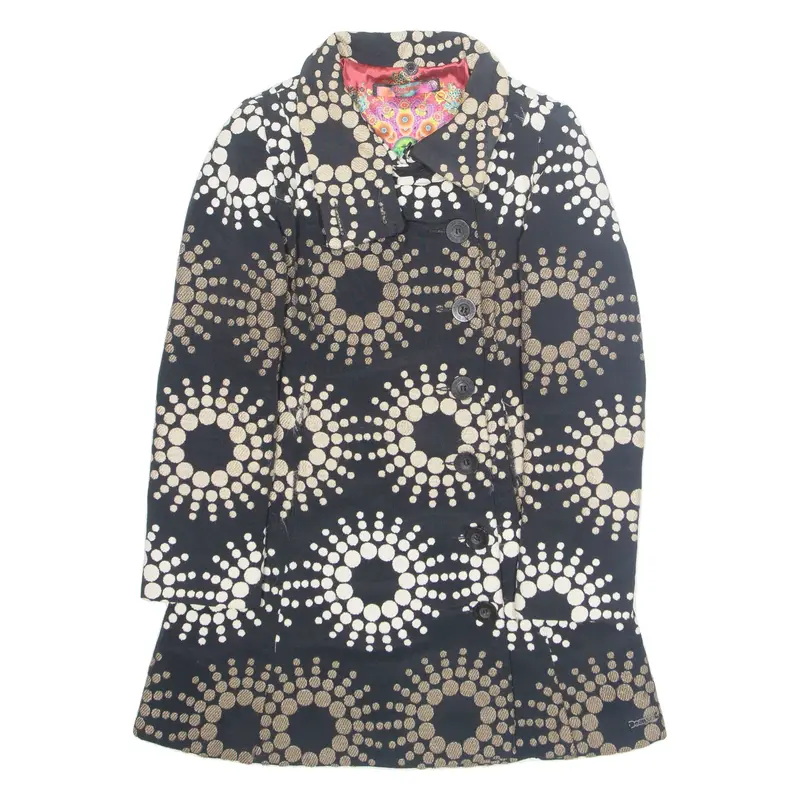 DESIGUAL Womens Overcoat Jacket Black Crazy Pattern M
