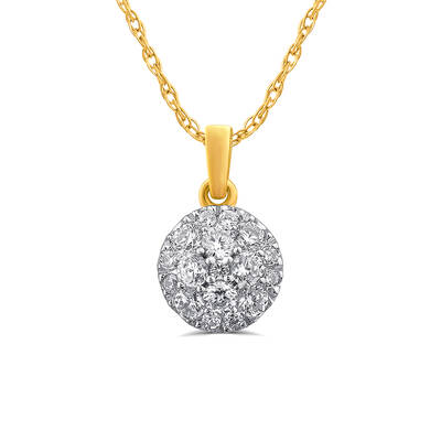Round Lab Grown Cluster Diamond Necklace |Yellow Gold 1/4 - 1 CT. TW.