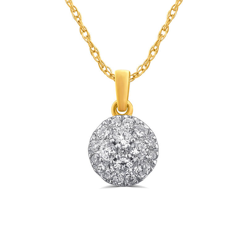 Round Lab Grown Cluster Diamond Necklace |Yellow Gold 1/4 - 1 CT. TW.