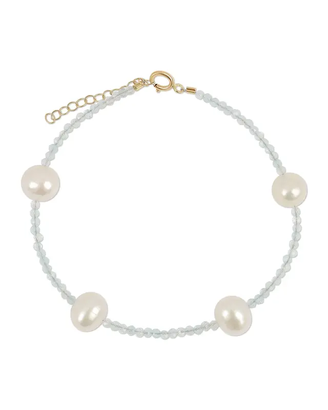Toni Bracelet | Metal Color: Gold | Gemstone: Aquamarine | Length: Adjustable 6 - 7 inches
