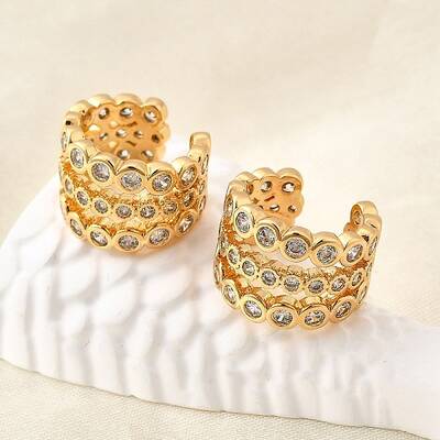Brass Micro Pave Clear Cubic Zirconia Cuff Earrings