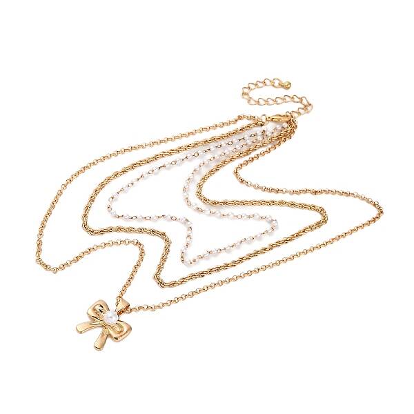 Alloy & Plastic Pearl 3 Layer Necklaces